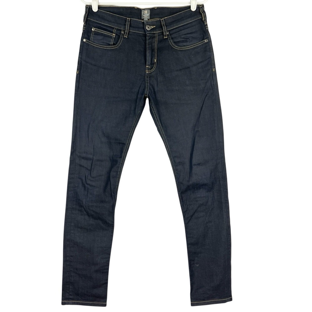 MANOR Men's Stretch Navy Skinny Denim Jeans 31x32 (31"x30.5") Mid Rise Regular